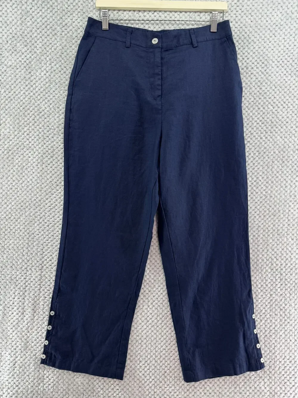 Tahari Linen Nautical Pants Womens Large Navy Blue High Rise Straight Leg New